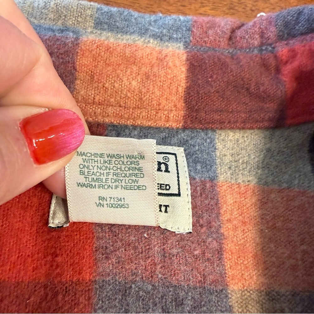 L.L. Bean Men’s Chamois shirt Traditional Fit Flannel Red orange Gray XL tall - Picture 3 of 7